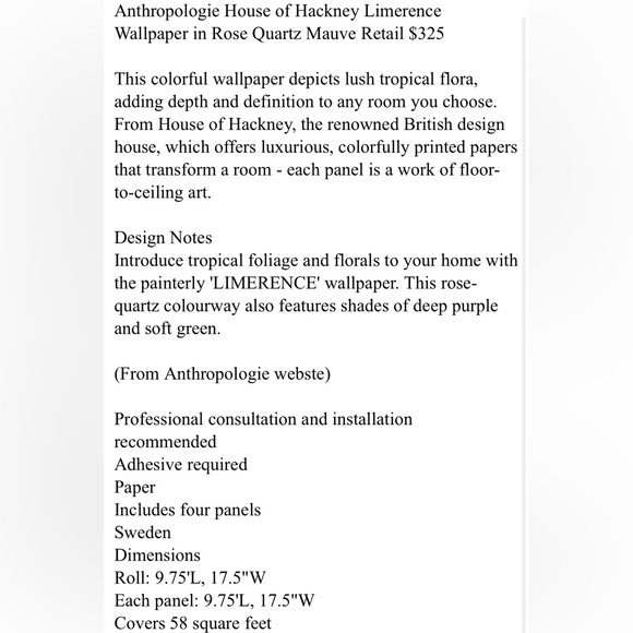 Anthropologie House of Hackney Limerance Wallpaper Rose Quartz Mauve - Picture 7 of 16